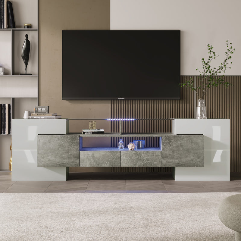 Meuble TV élégant blanc brillant éclairage LED meuble de salon Design moderne surface en verre Stottin