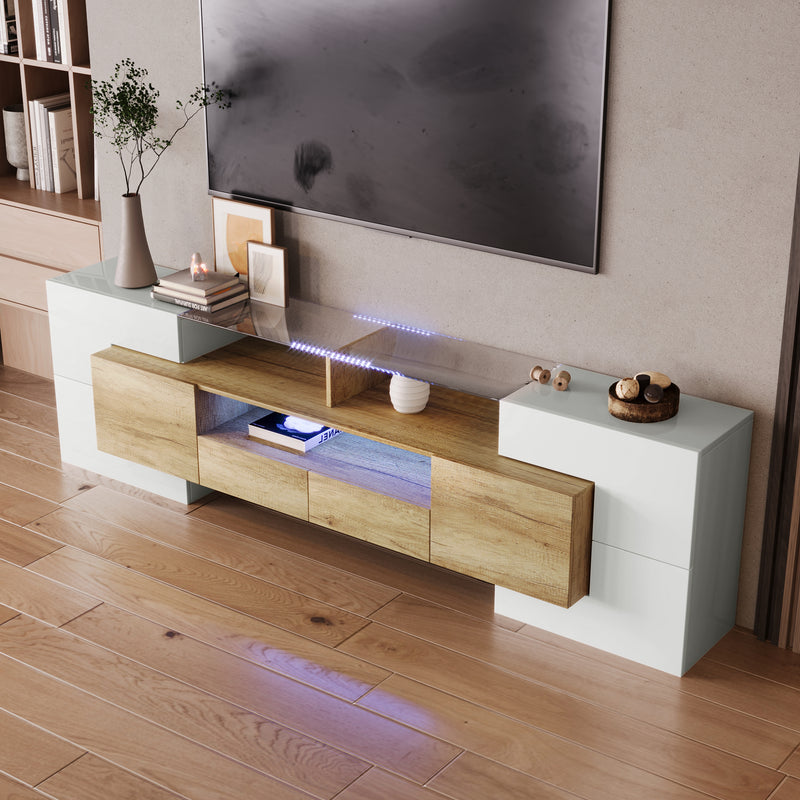 Meuble TV élégant blanc brillant éclairage LED, meuble de salon Design moderne surface en verre Karkrans