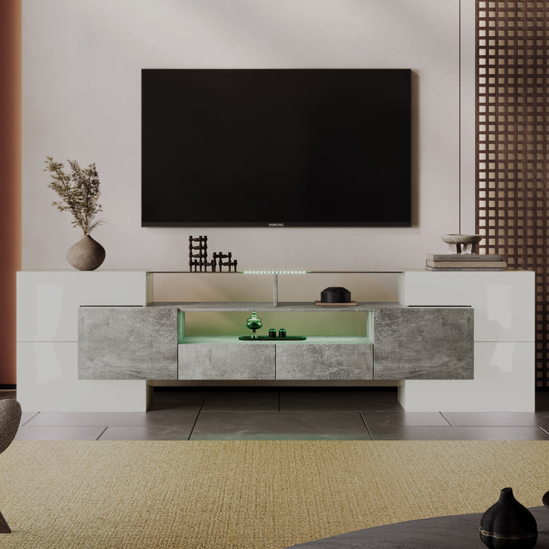 Meuble TV élégant blanc brillant éclairage LED meuble de salon Design moderne surface en verre Stottin
