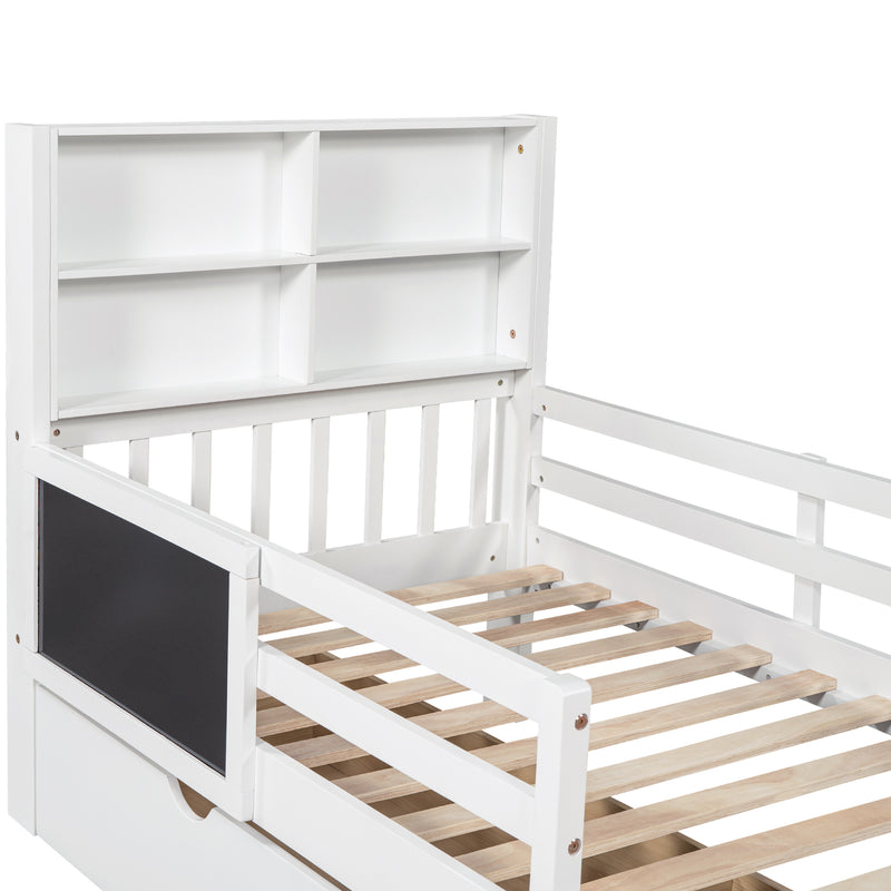 Lit enfant, lit simple lit multifonctionnel, avec tiroirs et plateau, sans matelas, blanc, 90*200 Brestriks
