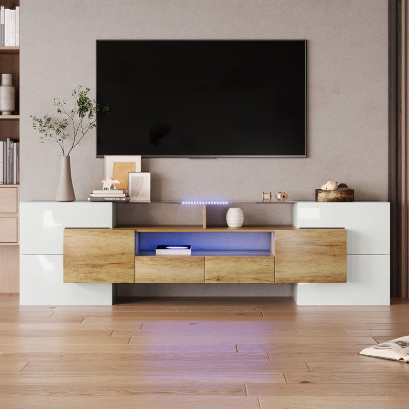 Meuble TV élégant blanc brillant éclairage LED, meuble de salon Design moderne surface en verre Karkrans