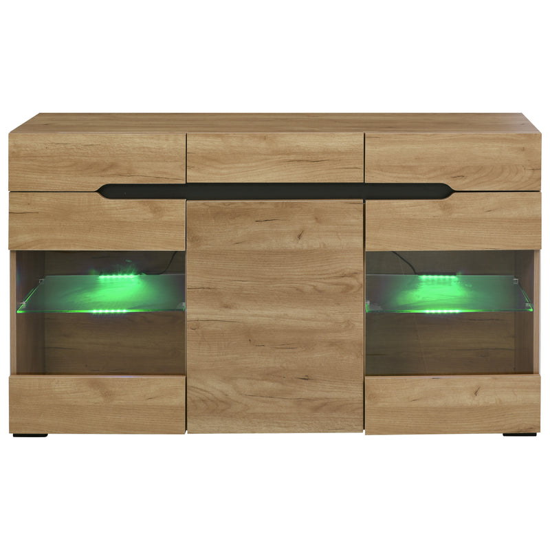 Buffet moderne LED rangement 3 portes 3 tiroirs Kranqruk