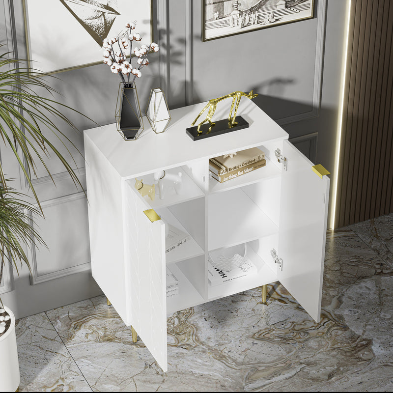 Buffet moderne motif floral blanc laqué avec pieds et poignées plaqués dorées DRONGREALS