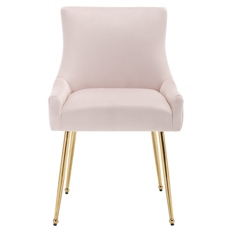Lot de 2 chaises de salle à manger rembourrée velours rose, coté à rayures verticales pieds couleur dorés UNQADS PINK
