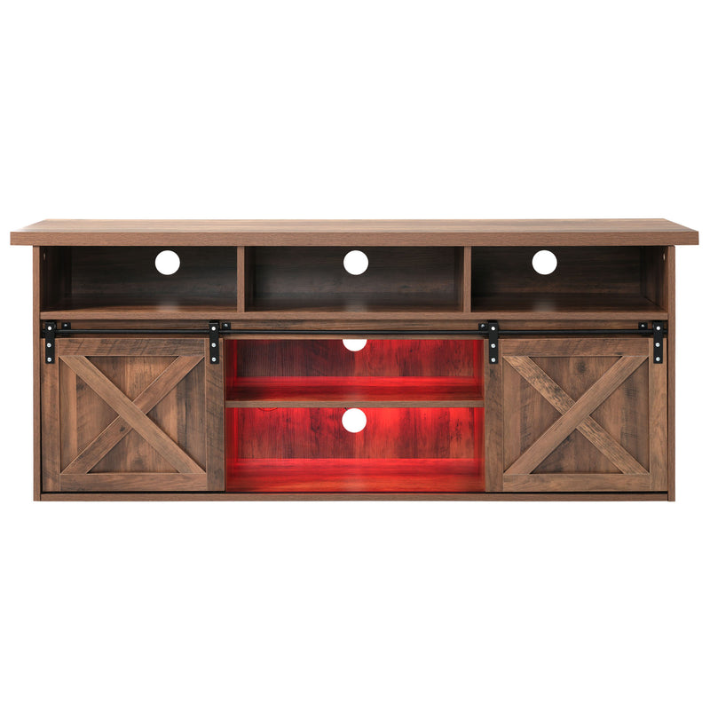 Buffet Meuble TV spécial de 1,5 mètre de long effet bois marron avec 2 portes rangement éclairage LED ZILMOS