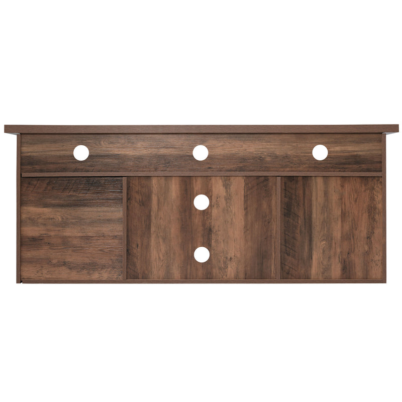 Buffet Meuble TV spécial de 1,5 mètre de long effet bois marron avec 2 portes rangement éclairage LED ZILMOS