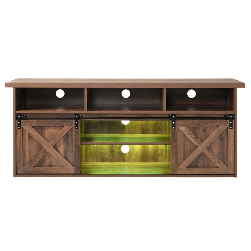 Buffet Meuble TV spécial de 1,5 mètre de long effet bois marron avec 2 portes rangement éclairage LED ZILMOS