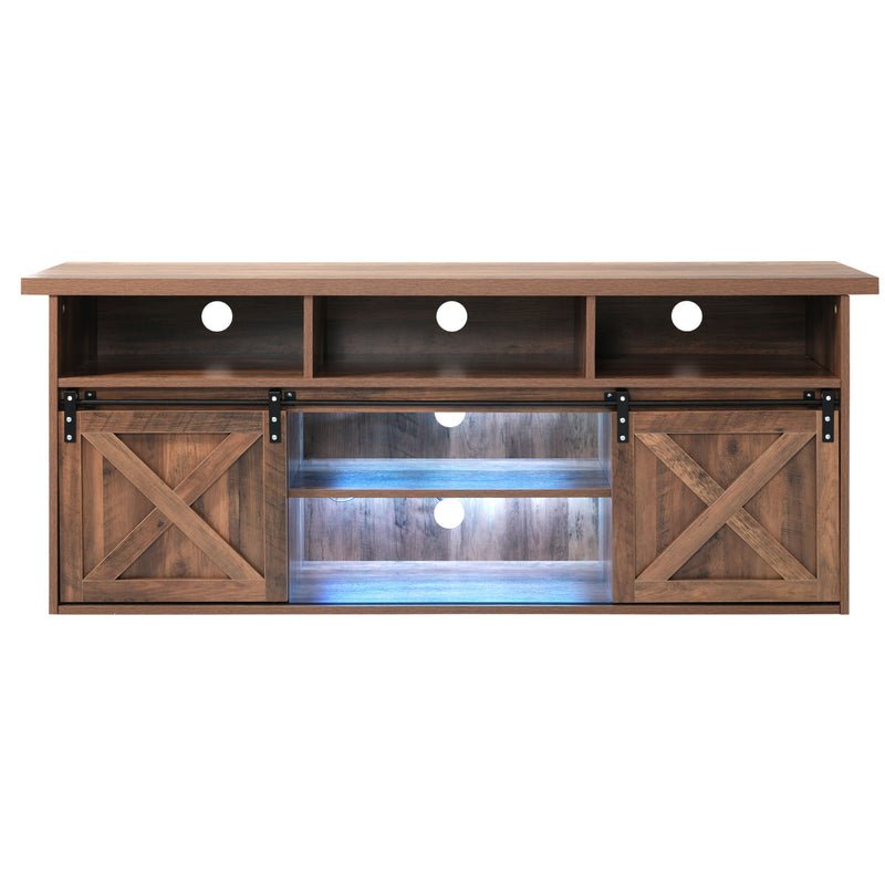 Buffet Meuble TV spécial de 1,5 mètre de long effet bois marron avec 2 portes rangement éclairage LED ZILMOS