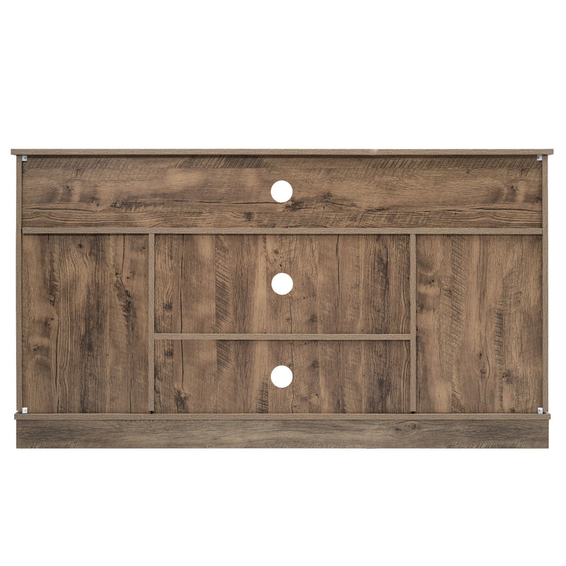 Buffet Meuble TV spécial de 1,5 mètre de long effet bois gris marron avec 2 portes, 2 tiroirs rangement éclairage LED THUNS