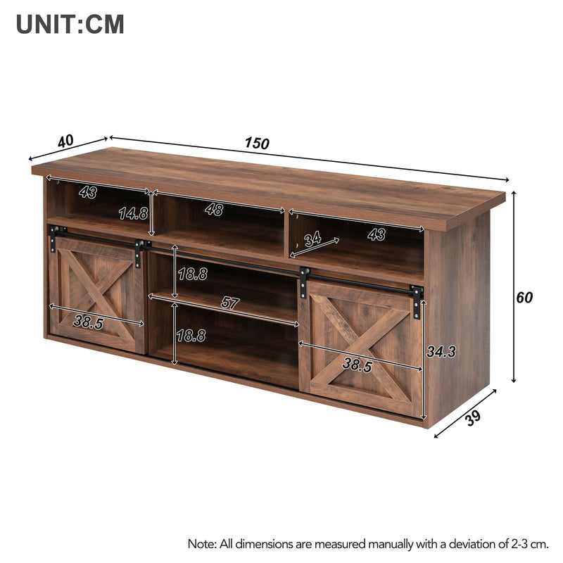 Buffet Meuble TV spécial de 1,5 mètre de long effet bois marron avec 2 portes rangement éclairage LED ZILMOS