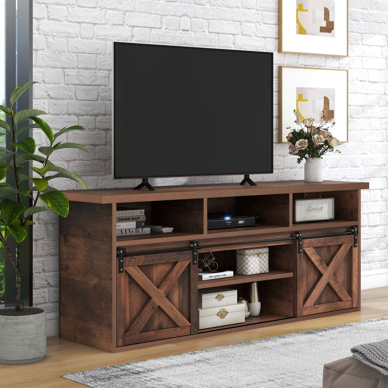 Buffet Meuble TV spécial de 1,5 mètre de long effet bois marron avec 2 portes rangement éclairage LED ZILMOS