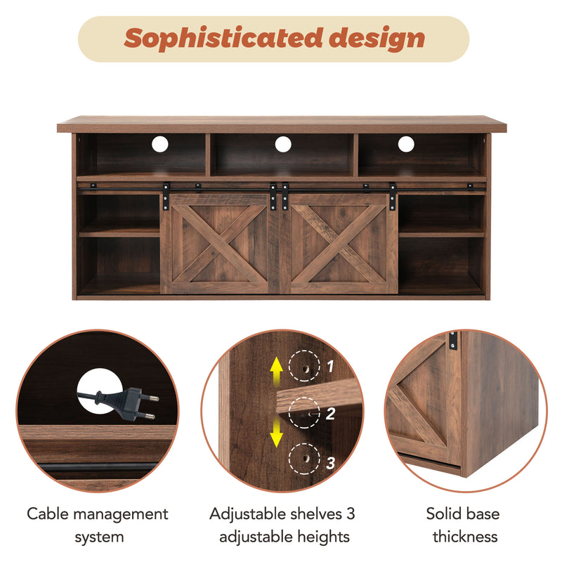 Buffet Meuble TV spécial de 1,5 mètre de long effet bois marron avec 2 portes rangement éclairage LED ZILMOS