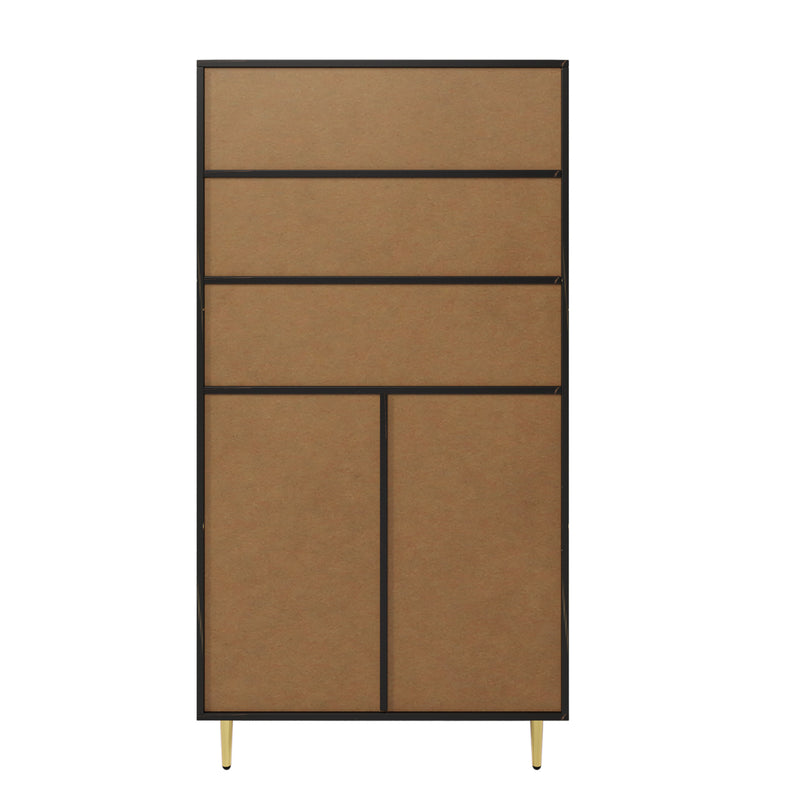 Buffet armoire effet noir avec bandes dorés portes battants rangement LED TROGRIED