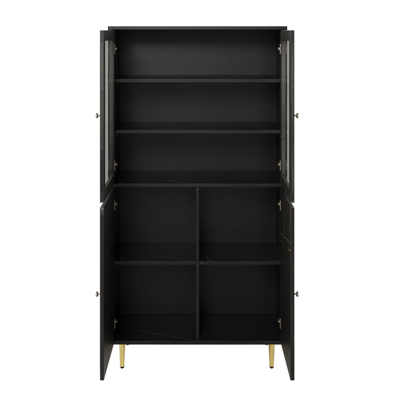 Buffet armoire effet noir avec bandes dorés portes battants rangement LED TROGRIED