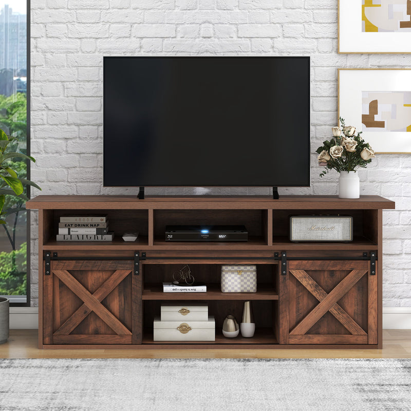 Buffet Meuble TV spécial de 1,5 mètre de long effet bois marron avec 2 portes rangement éclairage LED ZILMOS