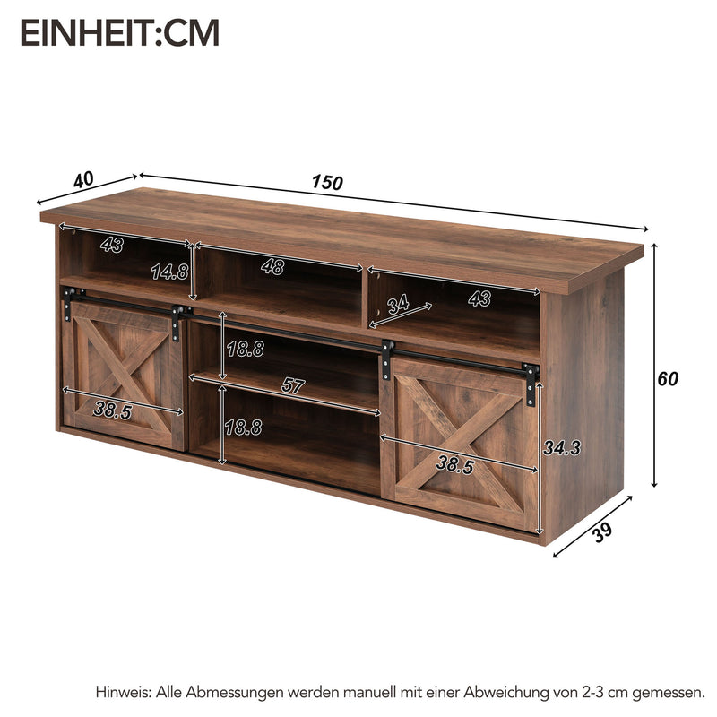 Buffet Meuble TV spécial de 1,5 mètre de long effet bois marron avec 2 portes rangement éclairage LED ZILMOS