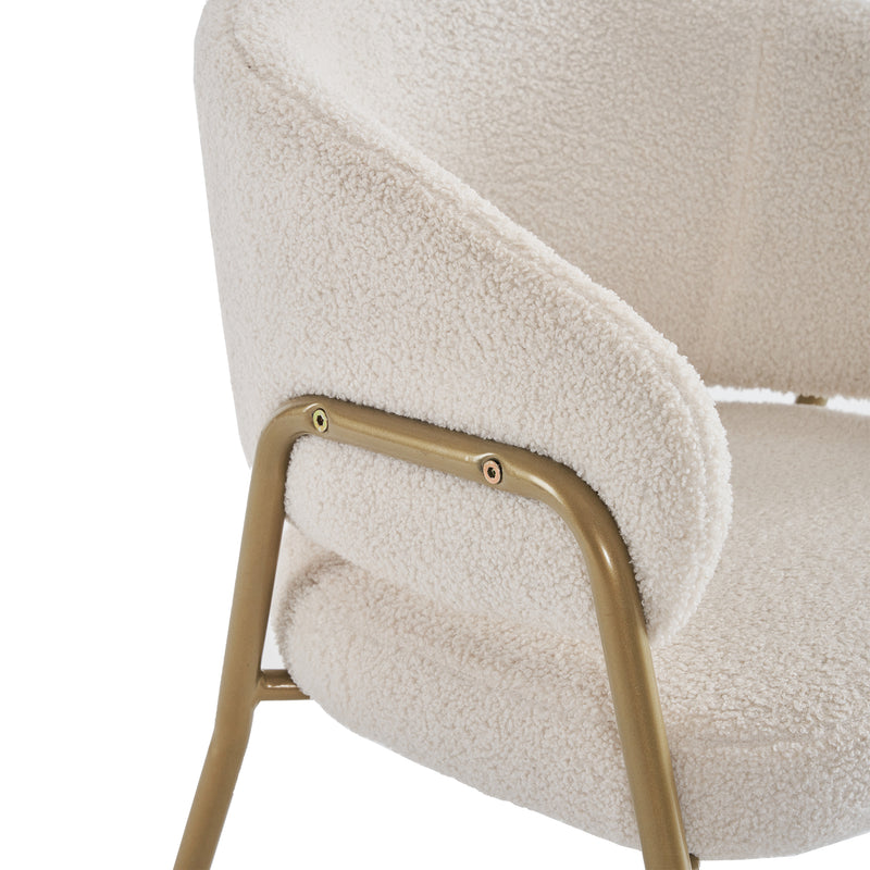 Lot de 2 chaises de salle à manger en tissu bouclette blanc pieds finition dorés UNQADS