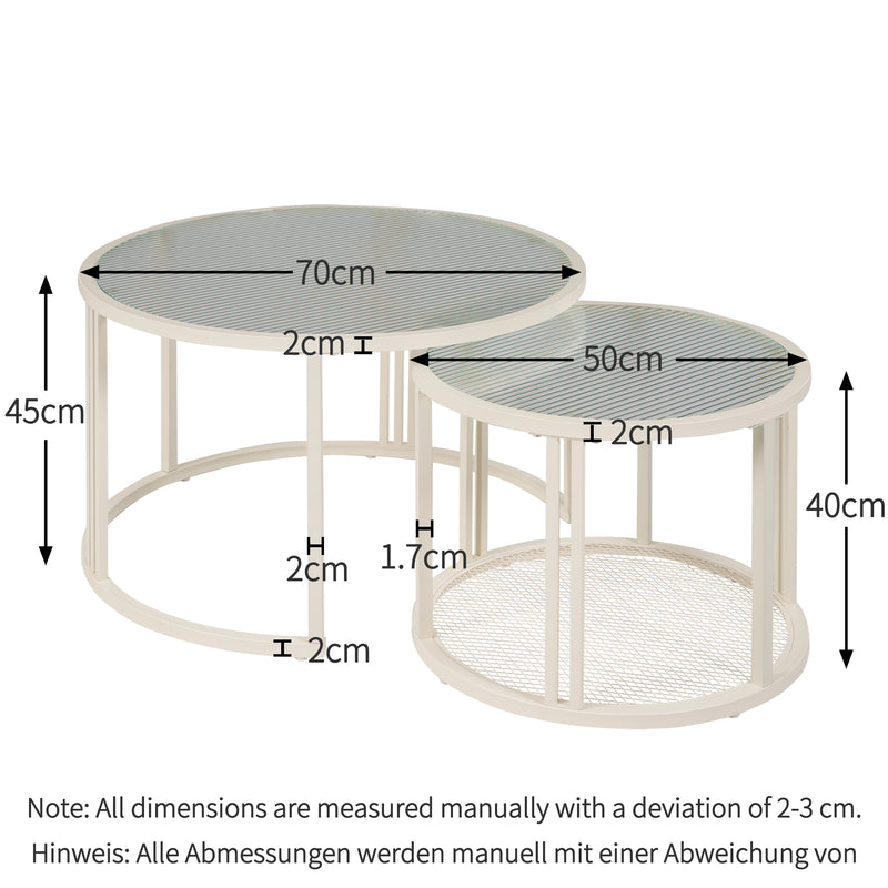 Lot de 2 tables basses gigognes verre ondulé structure blanc ZAUTAIDS