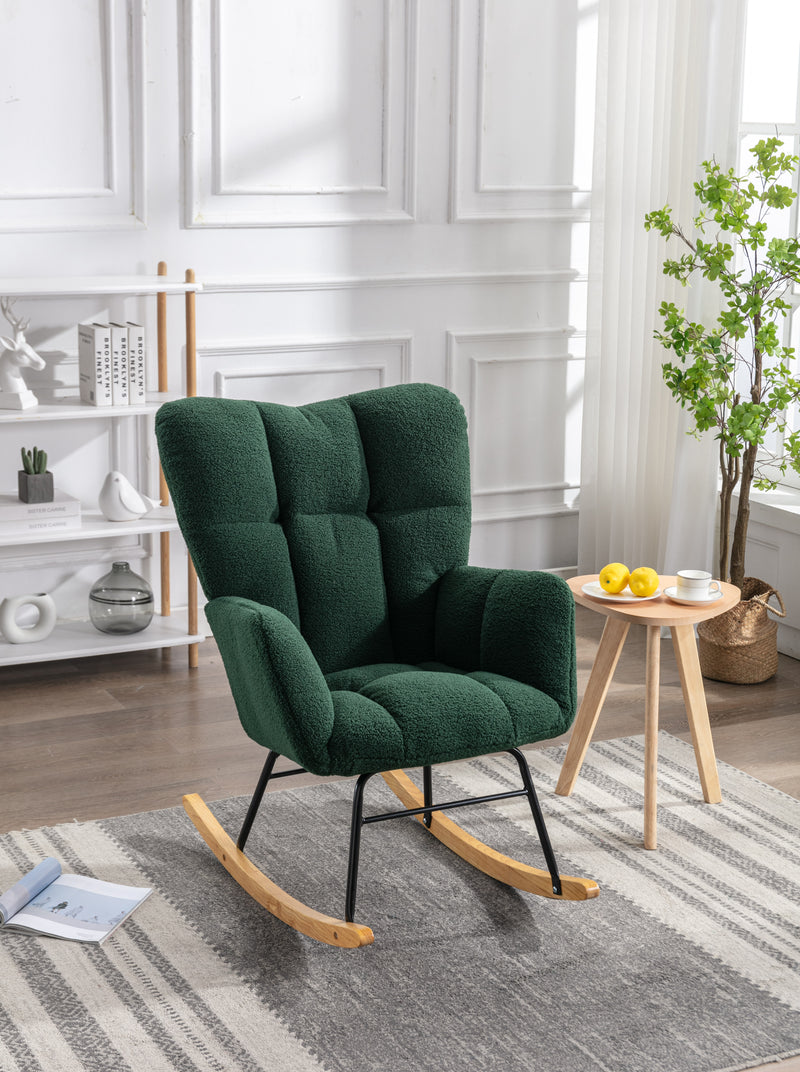 Fauteuil à bascule rembourrée en tissu bouclette Teddy vert THROKUTS TEDDY GREEN