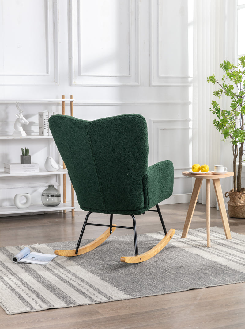 Fauteuil à bascule rembourrée en tissu bouclette Teddy vert THROKUTS TEDDY GREEN