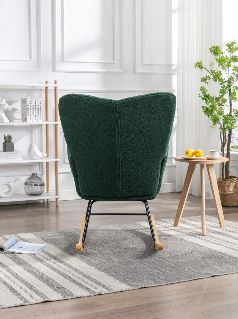 Fauteuil à bascule rembourrée en tissu bouclette Teddy vert THROKUTS TEDDY GREEN