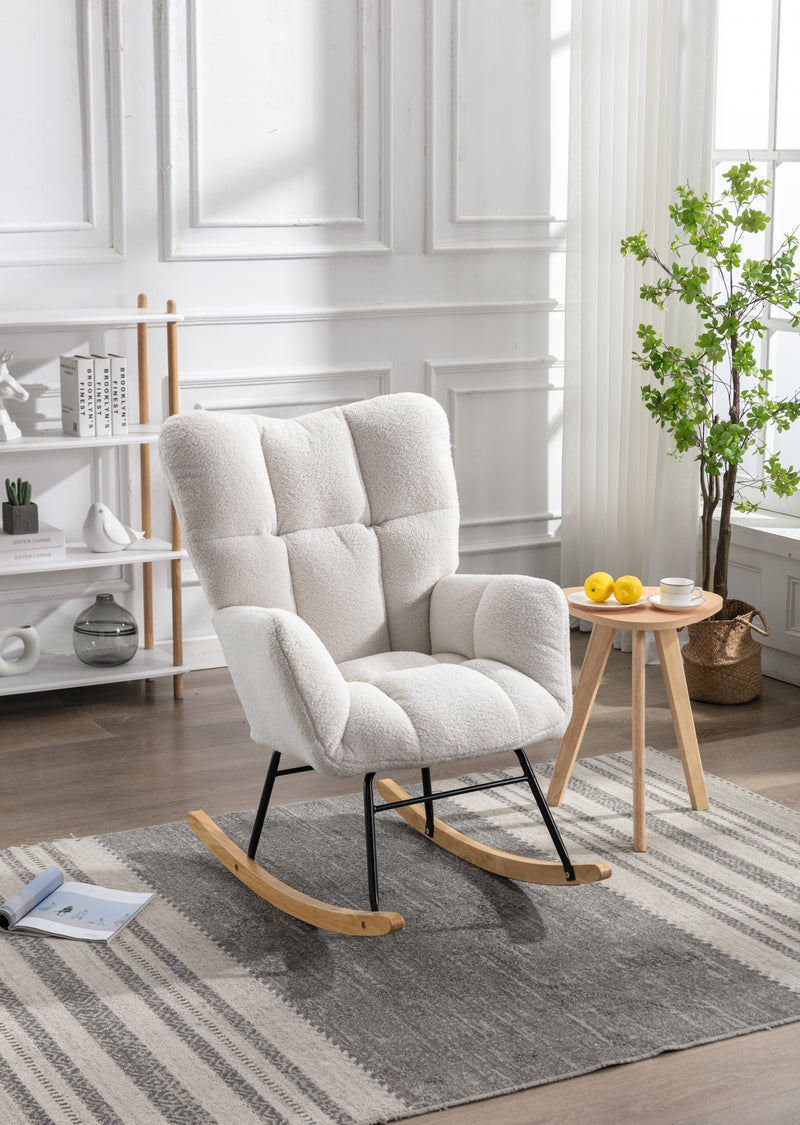 Fauteuil à bascule rembourré en tissu bouclette Teddy vert THROKUTS TEDDY WHITE