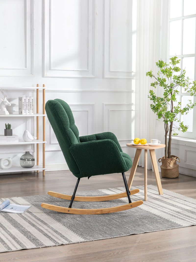 Fauteuil à bascule rembourrée en tissu bouclette Teddy vert THROKUTS TEDDY GREEN