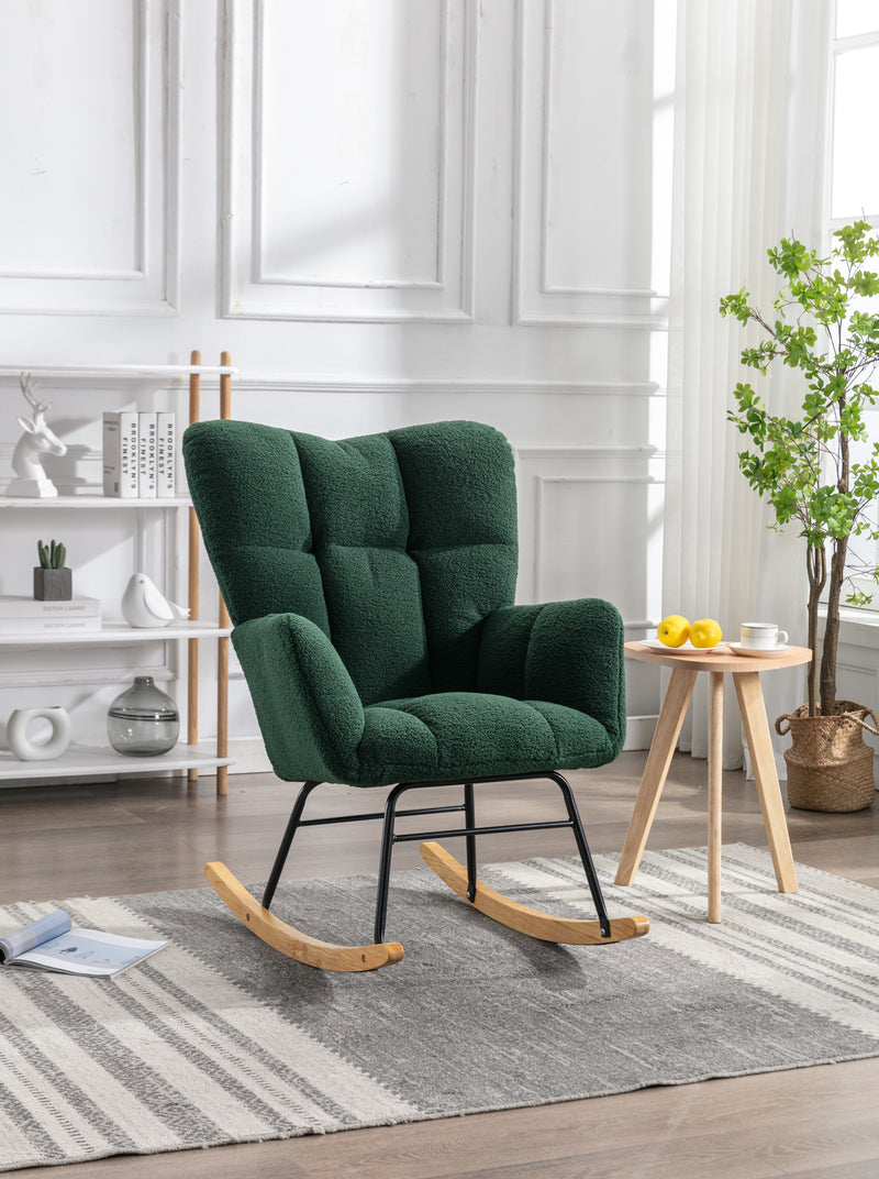 Fauteuil à bascule rembourrée en tissu bouclette Teddy vert THROKUTS TEDDY GREEN