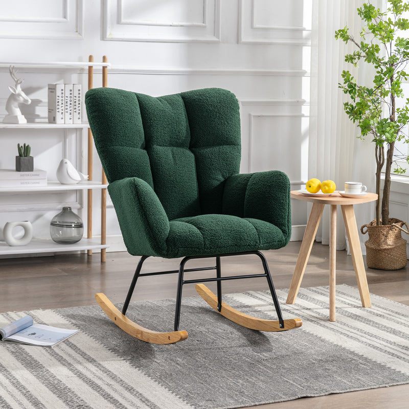 Fauteuil à bascule rembourrée en tissu bouclette Teddy vert THROKUTS TEDDY GREEN