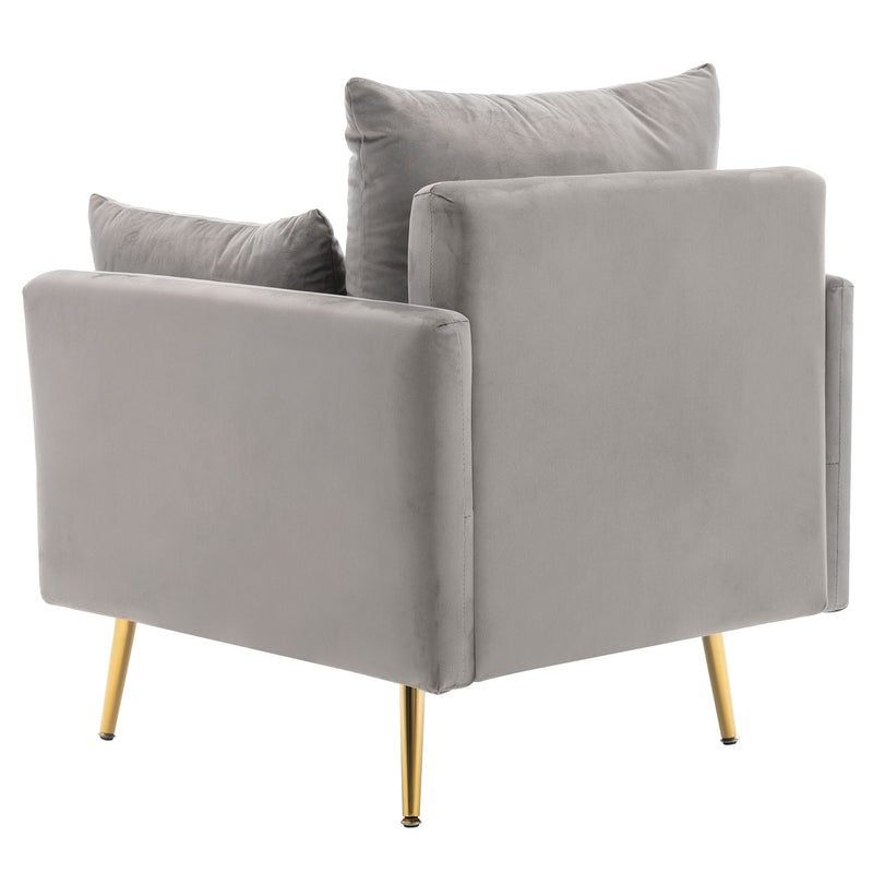 Fauteuil avec 2 coussins et rangement velours gris minimaliste moderne pieds en métal doré NULZU