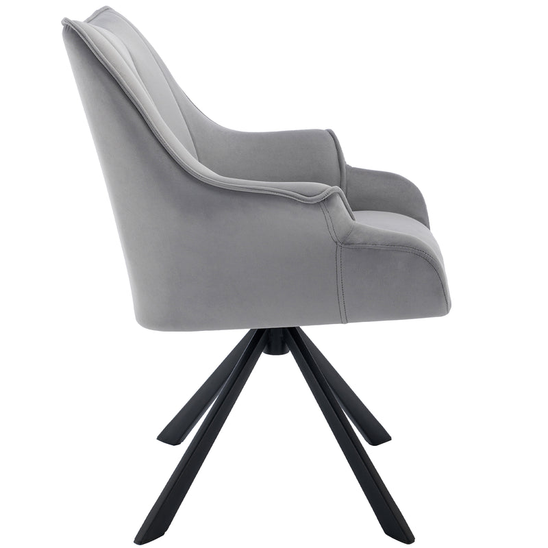 Chaise de salle à manger rembourrées en velours gris pivotant 360° avec coutures et accoudoir GREXINS