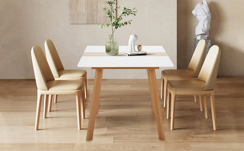 Table salle à manger extensible rectangulaire blanc aspect bois 110-140 THANPHIKS