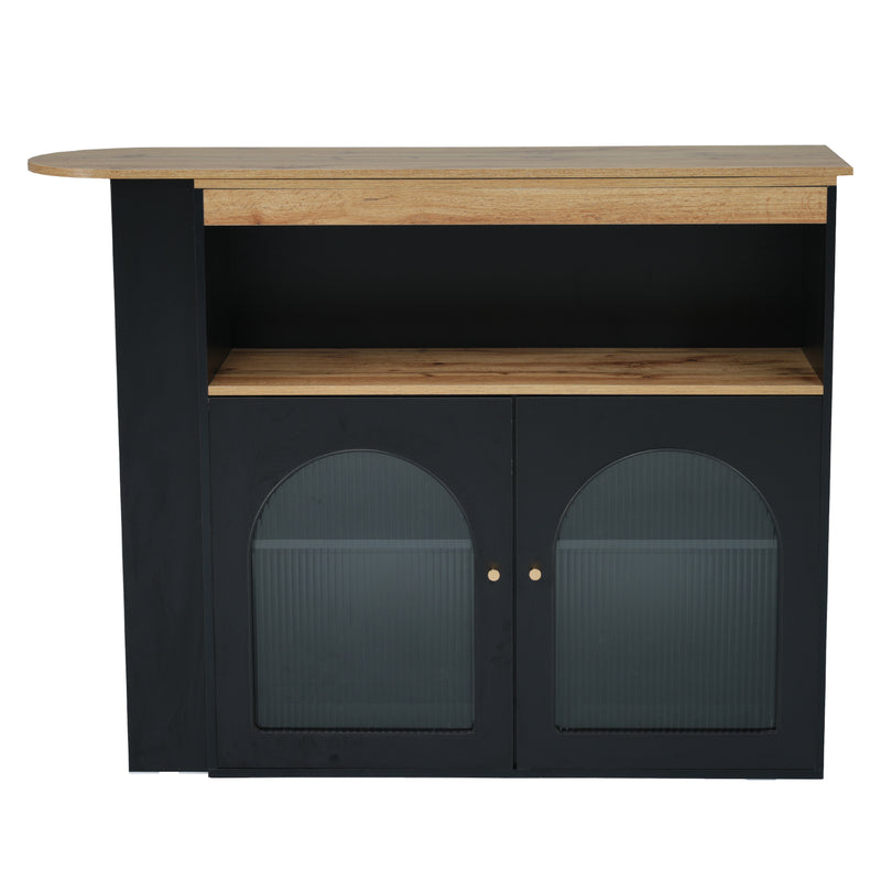 Table de bar extensible rotative moderne noir avec rangement et bande lumineuse LED THRUTELS BLACK