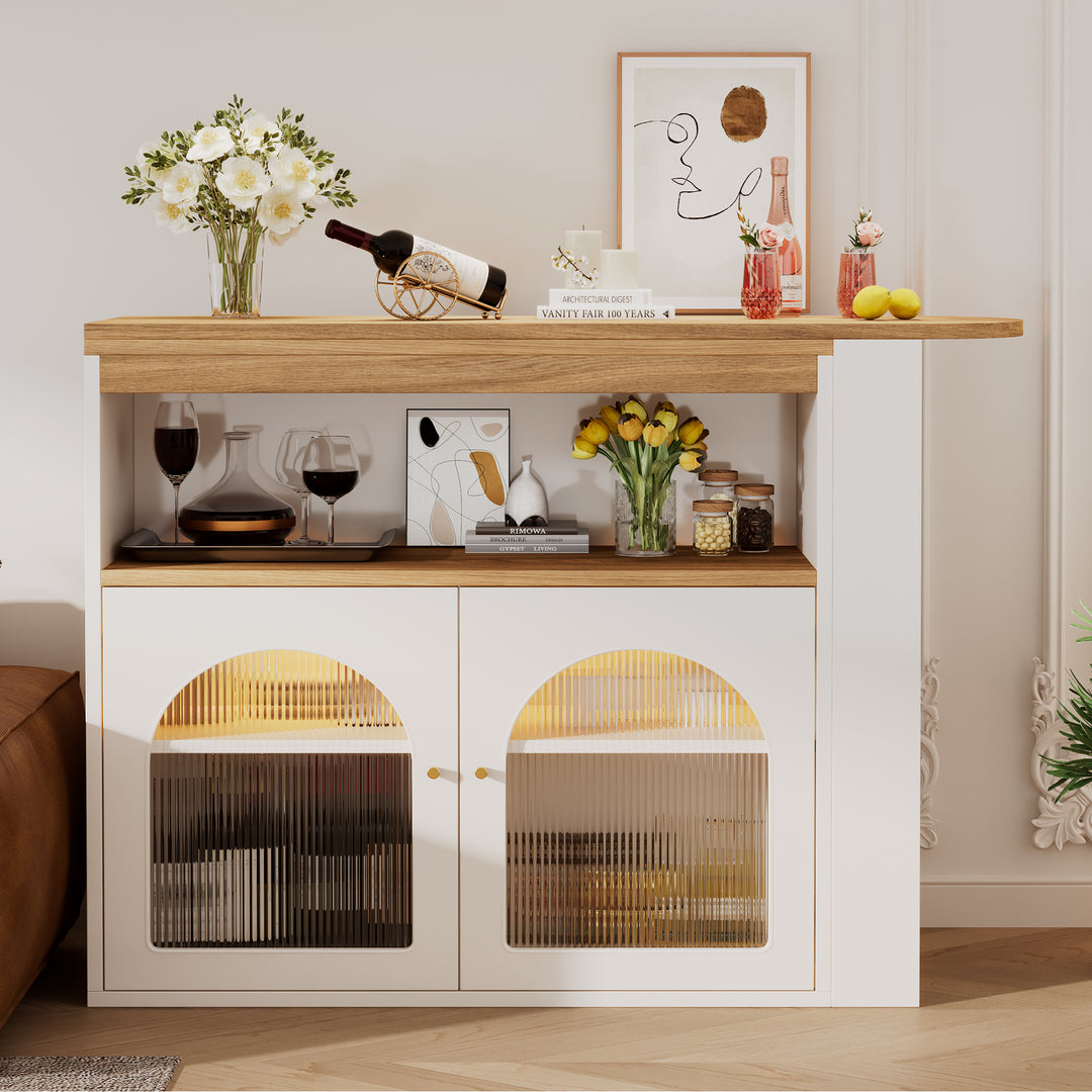 Table De Bar Extensible Avec Porte Vitrée – 121,5x40x76,7 Cm, Plateau Pivotant 360°, Rangement Intégré, Noir, En MDF Et Fer - 5