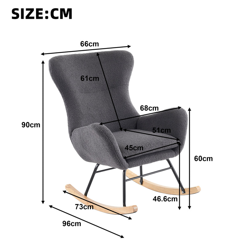 Chaise à bascule moderne avec dossier haut en velours de peluche gris rocking chair UESH