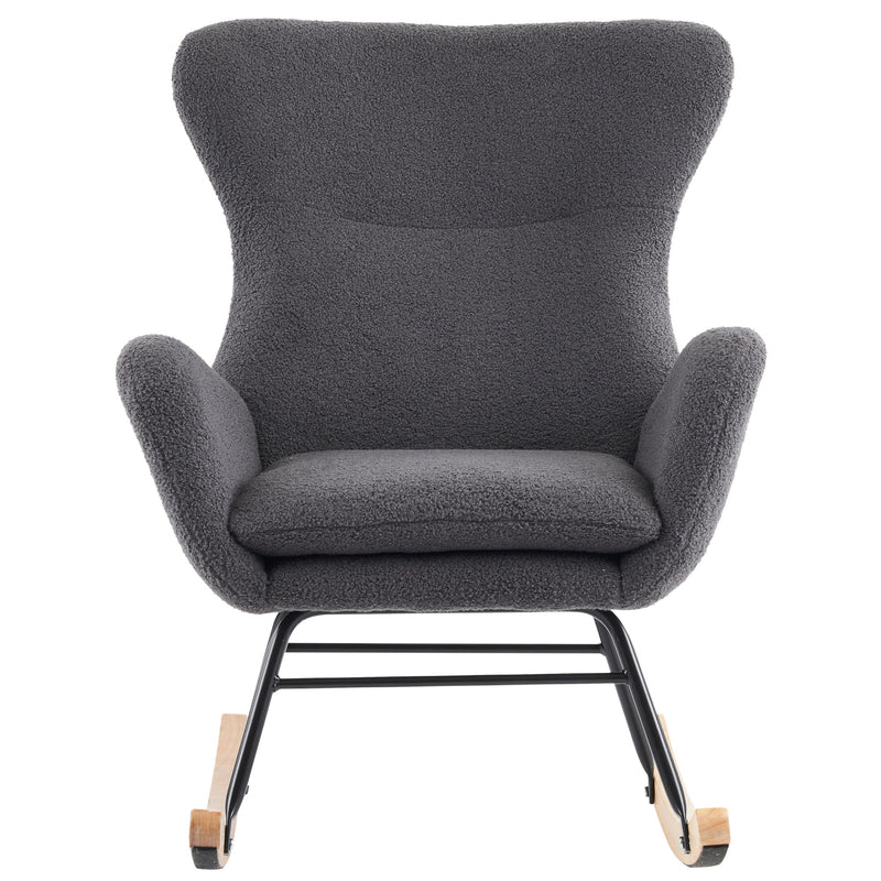 Chaise à bascule moderne avec dossier haut en velours de peluche gris rocking chair UESH