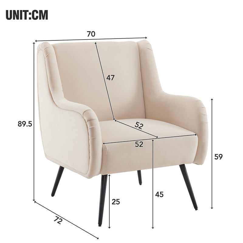 Fauteuil simple chaise lecture moderne avec dossier haut en velours blanc cassé avec accoudoir STULGUIK BEIGE
