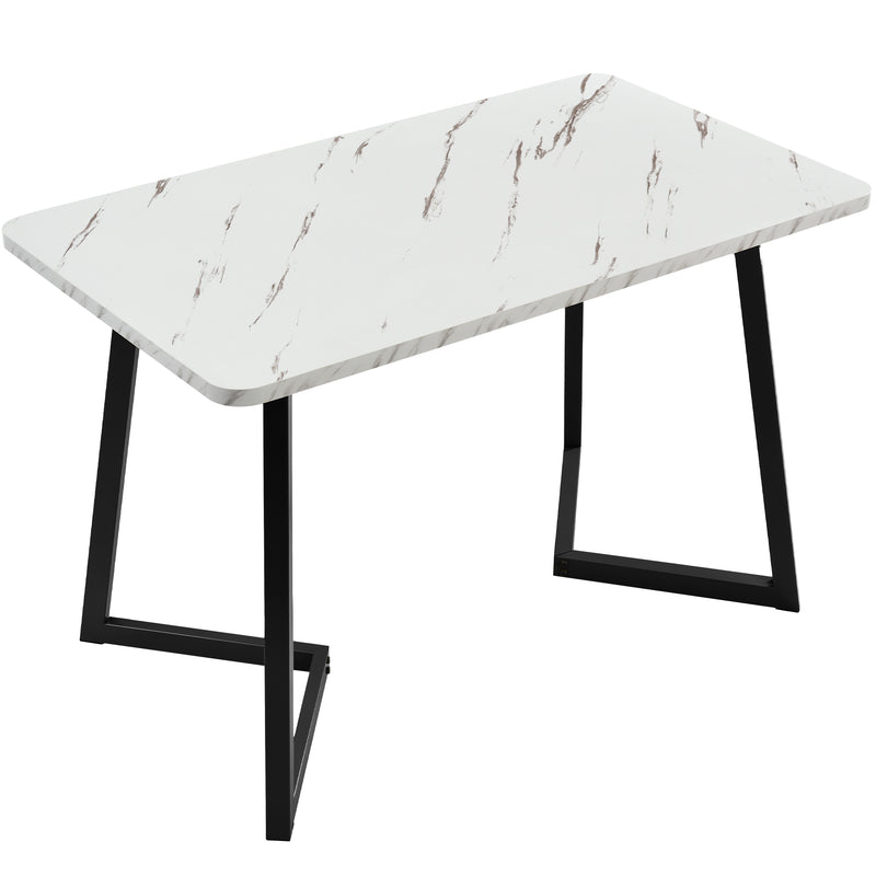 Table de salle à manger rectangulaire en motif marbre moderne avec pieds en métal noir/blanc 117x68cm GILQELS