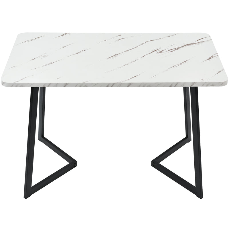 Table salle à manger rectangulaire en motif marbre moderne avec pieds en métal noir/blanc 117x68cm GILQELS