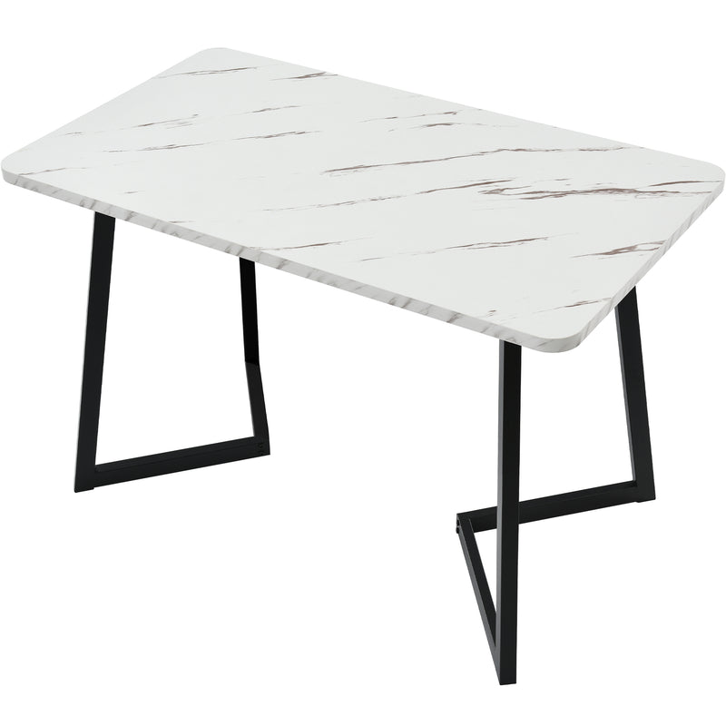 Table salle à manger rectangulaire en motif marbre moderne avec pieds en métal noir/blanc 117x68cm GILQELS