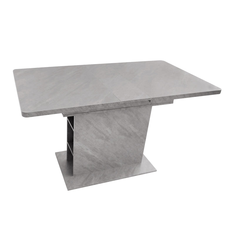 Table à manger rectangulaire extensible avec rangement multifonctionnelle effet béton grise UZOLS