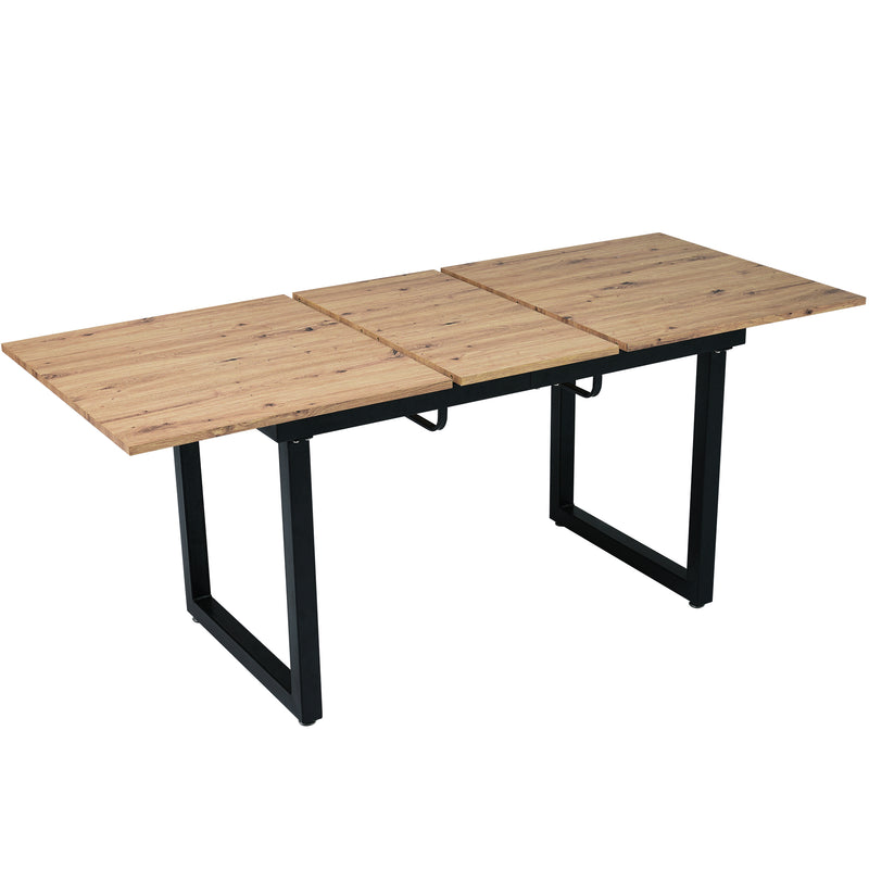 Table de salle à manger rectangulaire extensible style industriel finition chêne et noir 140-180 OKKUID