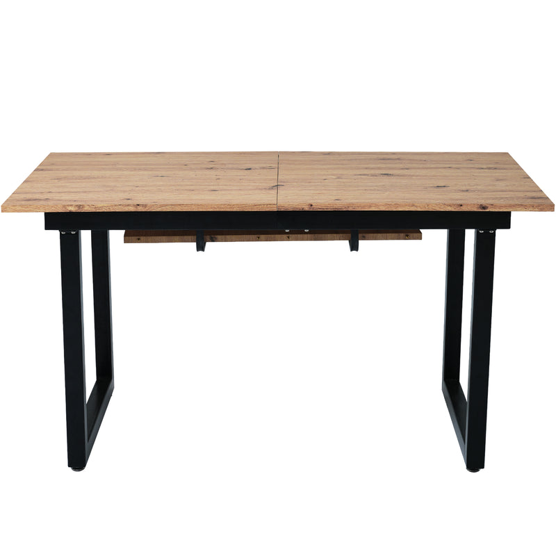 Table de salle à manger rectangulaire extensible style industriel finition chêne et noir 140-180 OKKUID