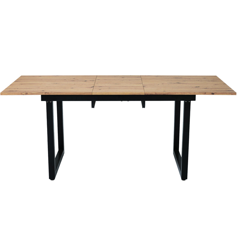 Table de salle à manger rectangulaire extensible style industriel finition chêne et noir 140-180 OKKUID