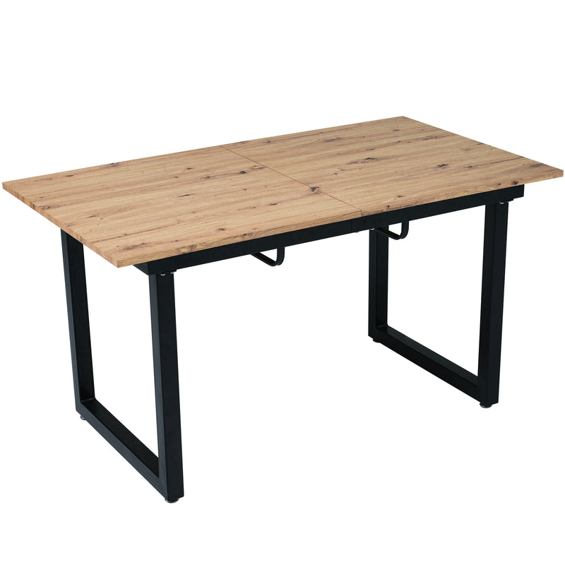 Table de salle à manger rectangulaire extensible style industriel finition chêne et noir 140-180 OKKUID