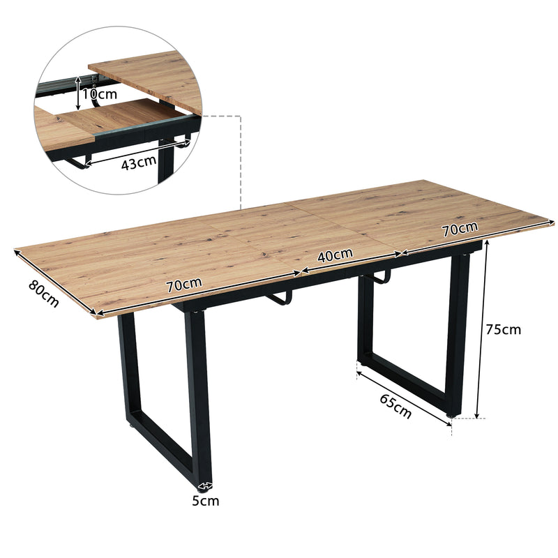 Table de salle à manger rectangulaire extensible style industriel finition chêne et noir 140-180 OKKUID