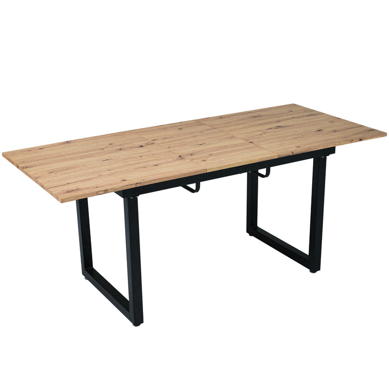 Table de salle à manger rectangulaire extensible style industriel finition chêne et noir 140-180 OKKUID