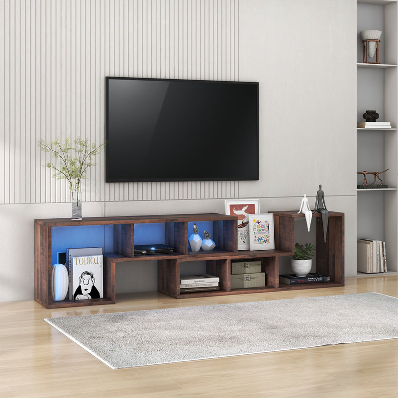Meuble TV extensible combinaison 2 unités irrégulières 6 compartiments de rangement ouverts LED L140cm NIGIR