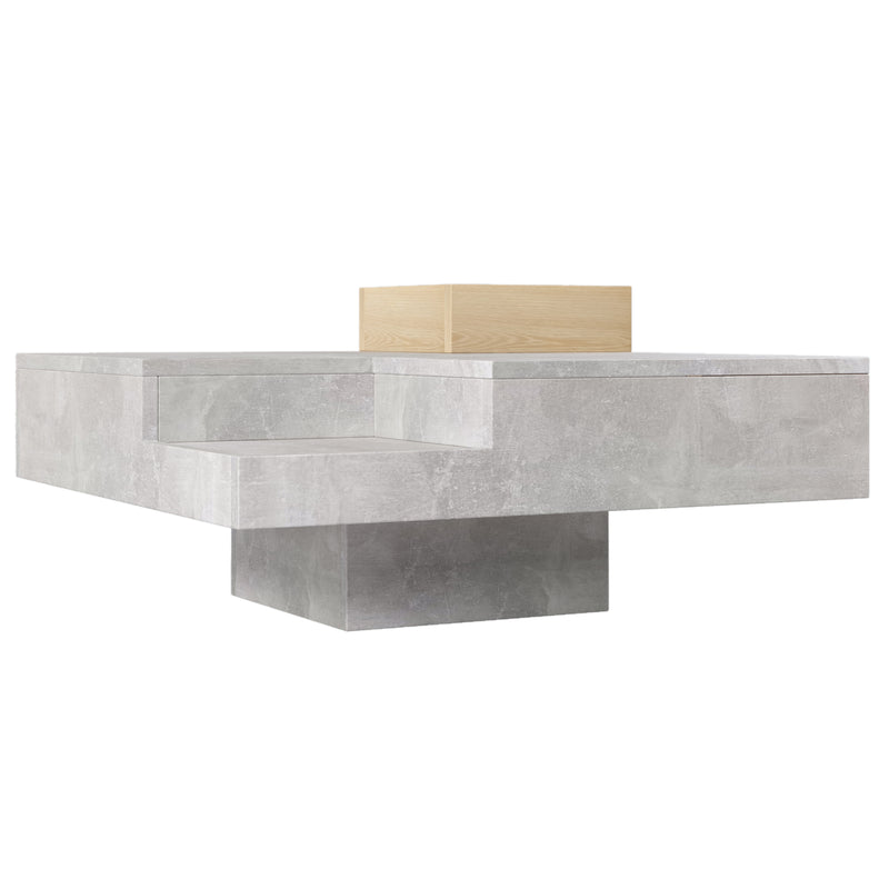 Table basse carré moderne effet béton gris et une boit de rangement bois nature 72*72*30 CROKS