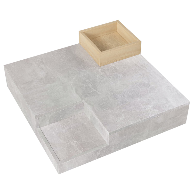 Table basse carré moderne effet béton gris et une boit de rangement bois nature 72*72*30 CROKS